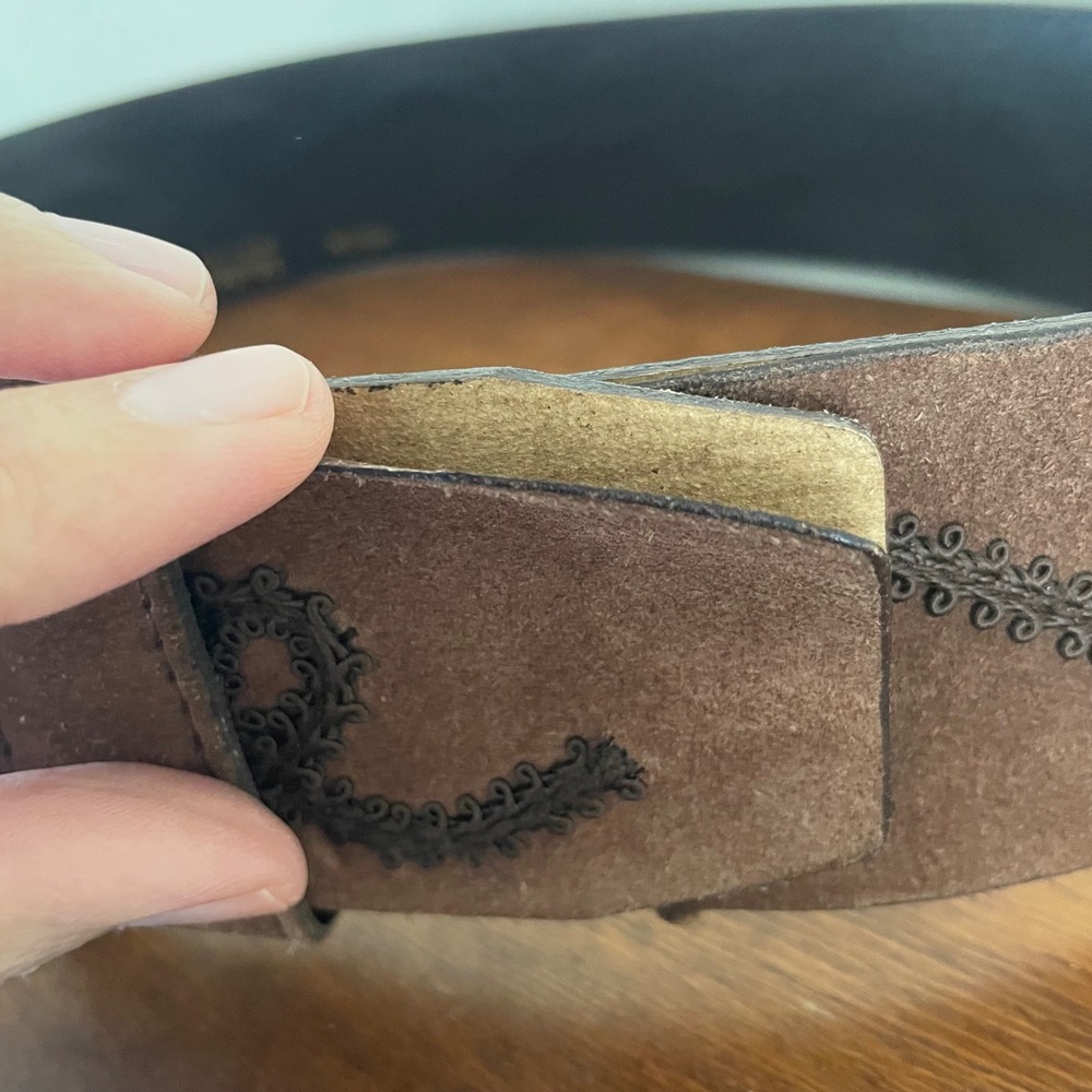 Vintage MAX MARA Belt Microsuede Embroidered Loop Design Wide Big Buckle *READ - Picture 9 of 15